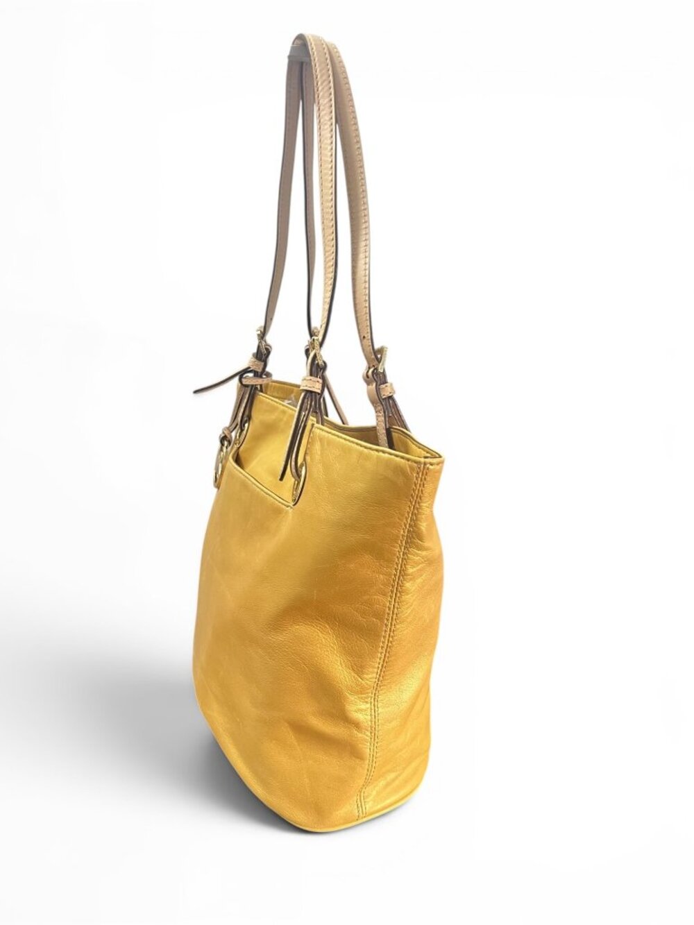 Michael Kors Metallic Gold Tote Shoulder Bag With Adjustable Straps & MK Charm - Picture 4 of 8